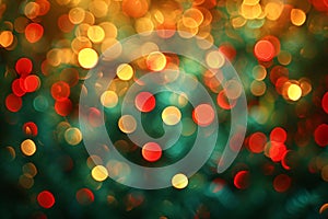 Blurred bokeh circle lights. Abstract colorful gradient green, yellow and red glitter sparkle background