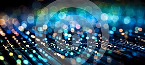 Blurred bokeh effect with binary code and computer circuitry for a tech themed design photo