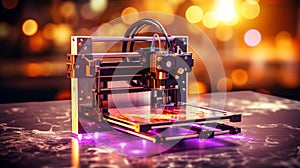 Blurred bokeh effect 3d printer creating intricate object with layer by layer precision