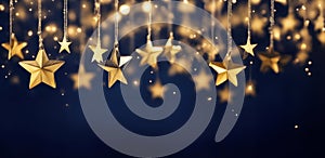 Blurred bokeh light background. New Year\'s decor in the shape of stars. New Year and Christmas background, bokeh, sparkles