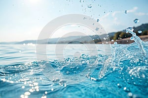 Blurred calm water surface with splashes