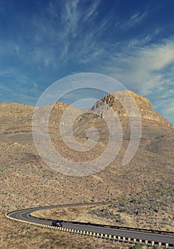 Blurred car on the highway that leads to the Grand canyon