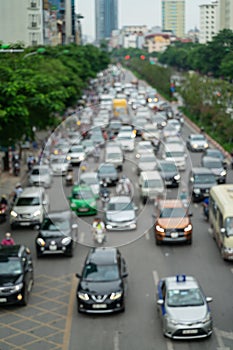 Blurred car traffic background in Hanoi street, Vietnam