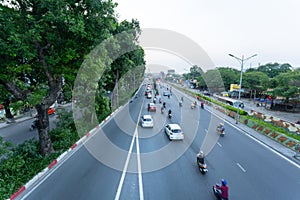 Blurred car traffic background in Hanoi street, Vietnam
