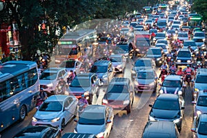 Blurred car traffic background at rush hour in Hanoi street, Vietnam