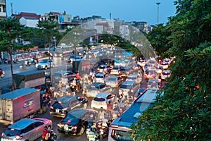 Blurred car traffic background at rush hour in Hanoi street, Vietnam