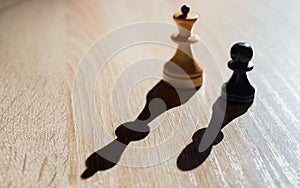 The blurred chess pieces pawn and queen cast clear shadows. Business-concept of business growth