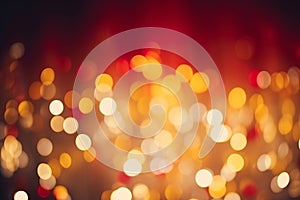 blurred christmas lights bokeh background, holiday illumination and decoration, golden red and white festive lightbulbs out focus