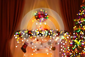 Blurred Christmas Room Lights Background, De Focused Xmas Light