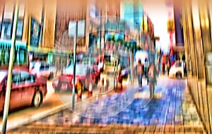 Blurred city background. Motion and lens blurred city images - from details to sky scrapers.