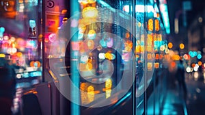 Blurred City Lights Reflected in a Window