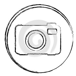 blurred contour circular frame with tech digital camera with flash