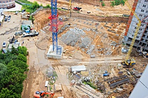 Blurred crane and building construction site as background