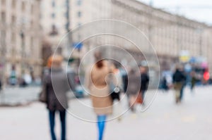 Blurred Crowd of People On Street, unrecognizable