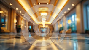 Blurred And Defocused Lobby Interior Of A Hotel With Abstract Design Elements, Creating A Soft And Dreamy Atmosphere.
