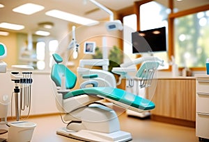 Blurred dental clinic background. Defocused interior of modern dental office