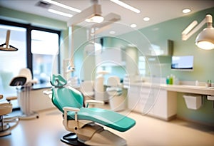 Blurred dental clinic background. Defocused interior of modern dental office