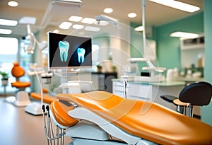 Blurred dental clinic background. Defocused interior of modern dental office