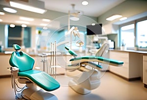 Blurred dental clinic background. Defocused interior of modern dental office