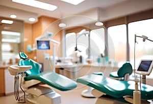 Blurred dental clinic background. Defocused interior of modern dental office