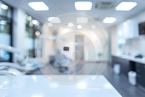 Blurred dental clinic background. Defocused interior of modern dental office.