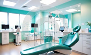 Blurred dental clinic background. Defocused interior of modern dental office