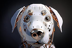 Blurred dog robot isolated on black background with light effects