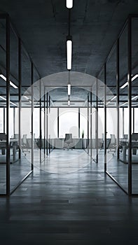 Blurred empty office space conveying sense of spaciousness and minimalism