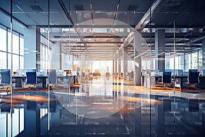 Blurred empty open space office