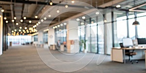 Blurred empty open space office with abstract light bokeh