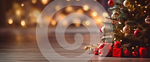 Blurred festive season decoration, minimal copy space greeting card, ai generated