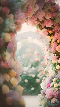 Blurred Flower Arch Background for Product Displays and Portraits, Generative AI Technology