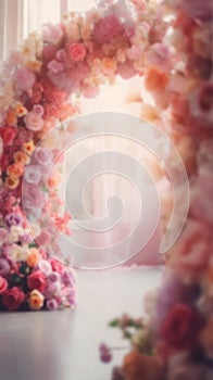 Blurred Flower Arch Background for Product Displays and Portraits, Generative AI Technology