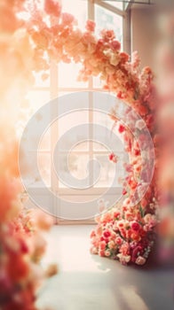 Blurred Flower Arch Background for Product Displays and Portraits, Generative AI Technology