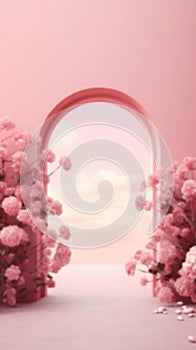 Blurred Flower Arch Background for Product Displays and Portraits, Generative AI Technology