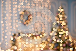 Blurred garland light bokeh. Christmas blur pattern, defocused background