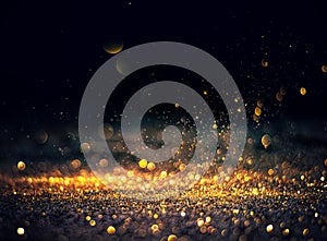 Blurred glitter bombs, gold glitter defocused abstract Twinkly Lights grunge Background