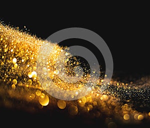 Blurred glitter bombs, gold glitter defocused abstract Twinkly Lights grunge Background