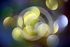 Blurred golden blue lights in pastel colorful hues, background, bokeh