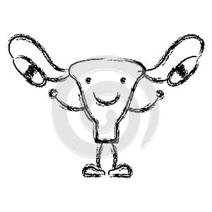 Blurred hand drawing contour caricature female reproductive system