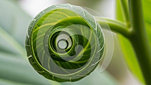 Is blurred, highlighting the symmetrical, natural geometry of