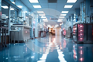 Blurred hospital and clinic backdrop offers a glimpse of medical activities dynamic nature