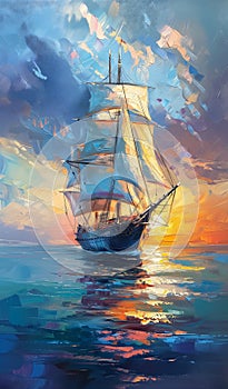 Blurred Illusions: A Dreamy Sunset Sail through the Deep Ocean