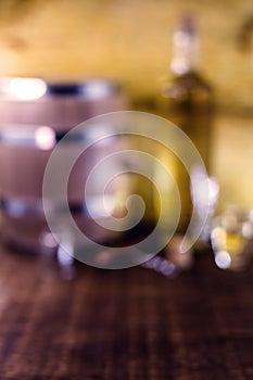 Blurred image, background image, blurred bottles for use in menu, bar, distilled beverage