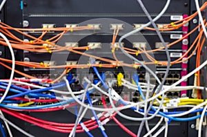 Blurred image Cable management inserver room A bad case of cable spaghetti, The worst cable mess