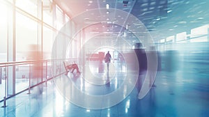 blurred image depicts the silhouette of a doctor and patient navigating the corridors of a hospital or clinic