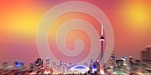 Blurred image of Toronto Skyline at night. Ontario, Canada