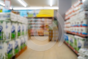 Blurred interior view of empty supermarket