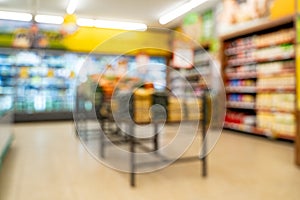 Blurred interior view of empty supermarket