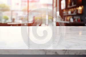 A blurred kitchen environment forms the backdrop for a marble counter table top, which is an excellent platform for showcasing